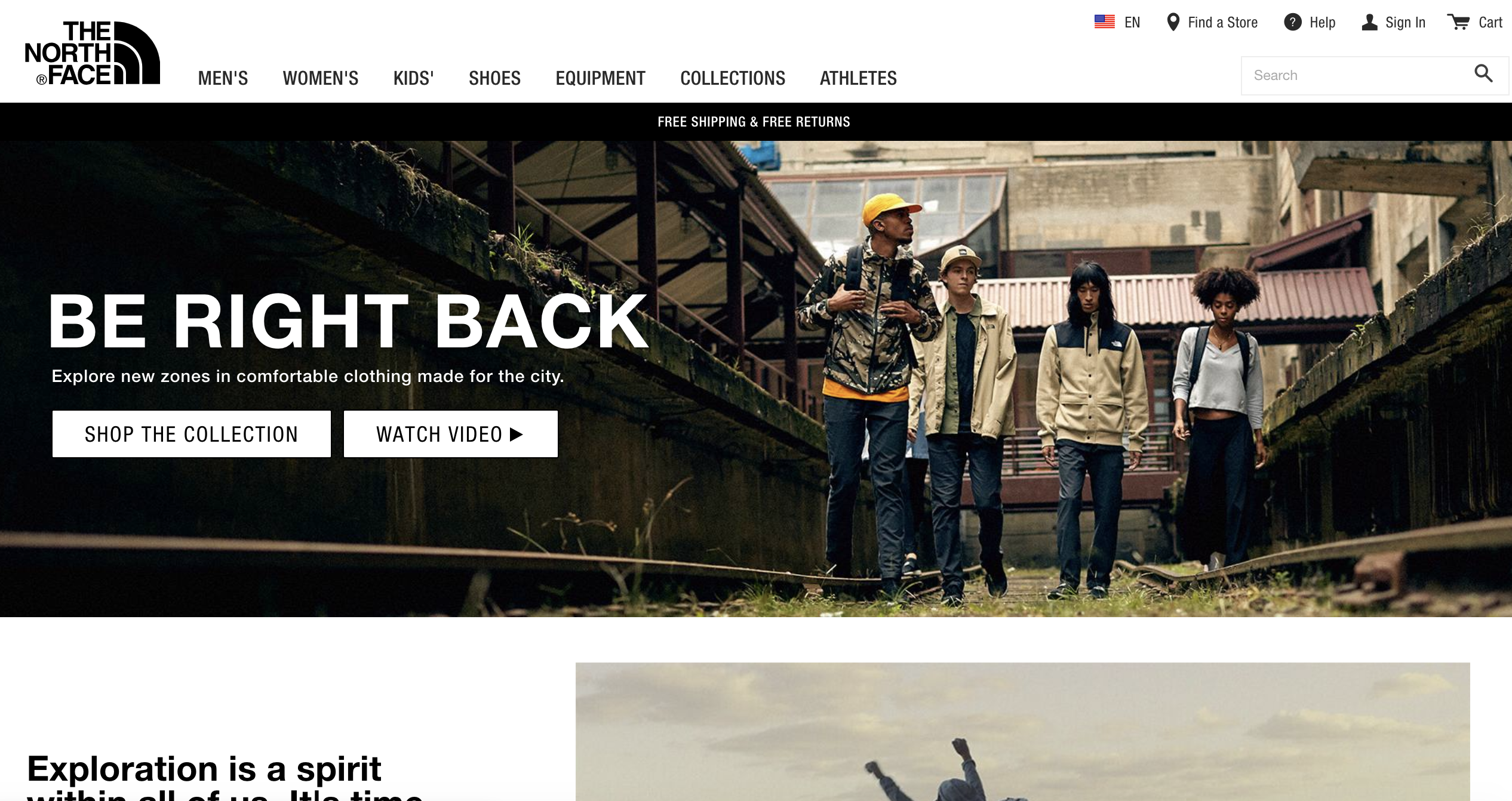 A screen capture of North Face, main page