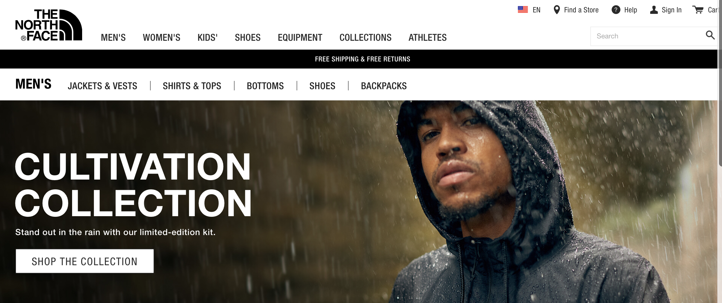 A screen capture of the North Face Men's page