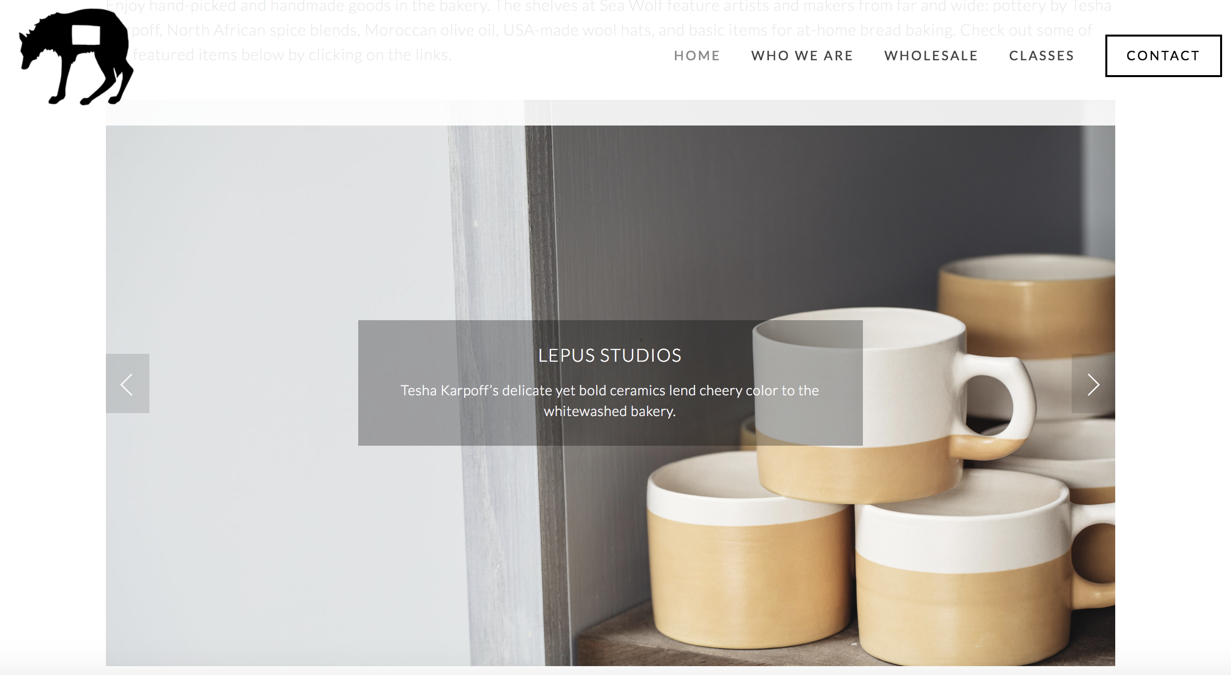 A screen capture of the carousel for Sea Wolf Baker's website